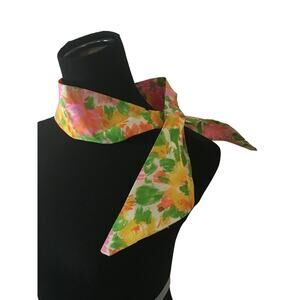 Vintage 1960s Floral Head Scarf Flower Child Garden Print Yellow Pink Orange